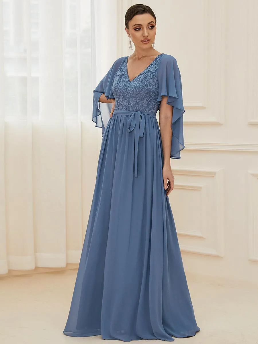 Robe de soirée élégante en mousseline de soie à col en V profond(Vente finale)