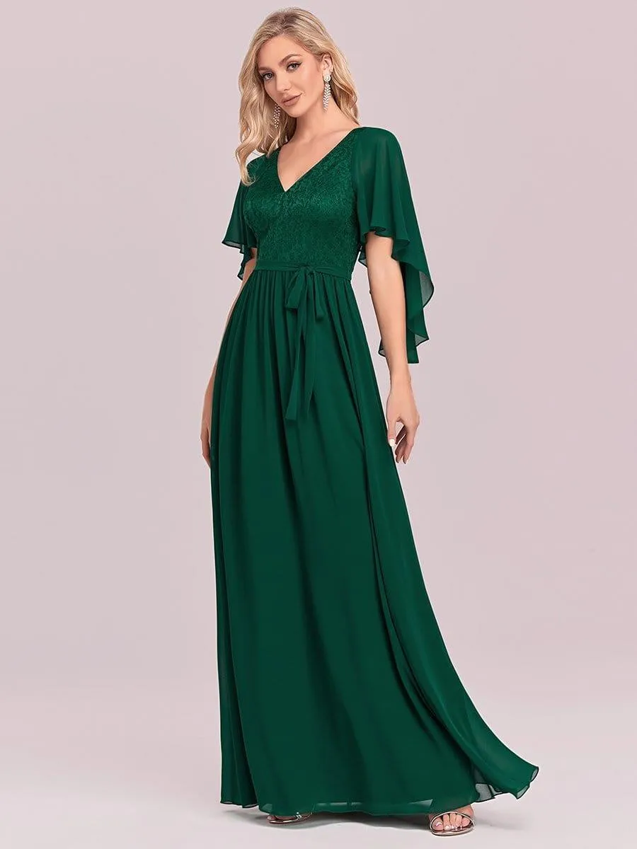 Robe de soirée élégante en mousseline de soie à col en V profond(Vente finale)