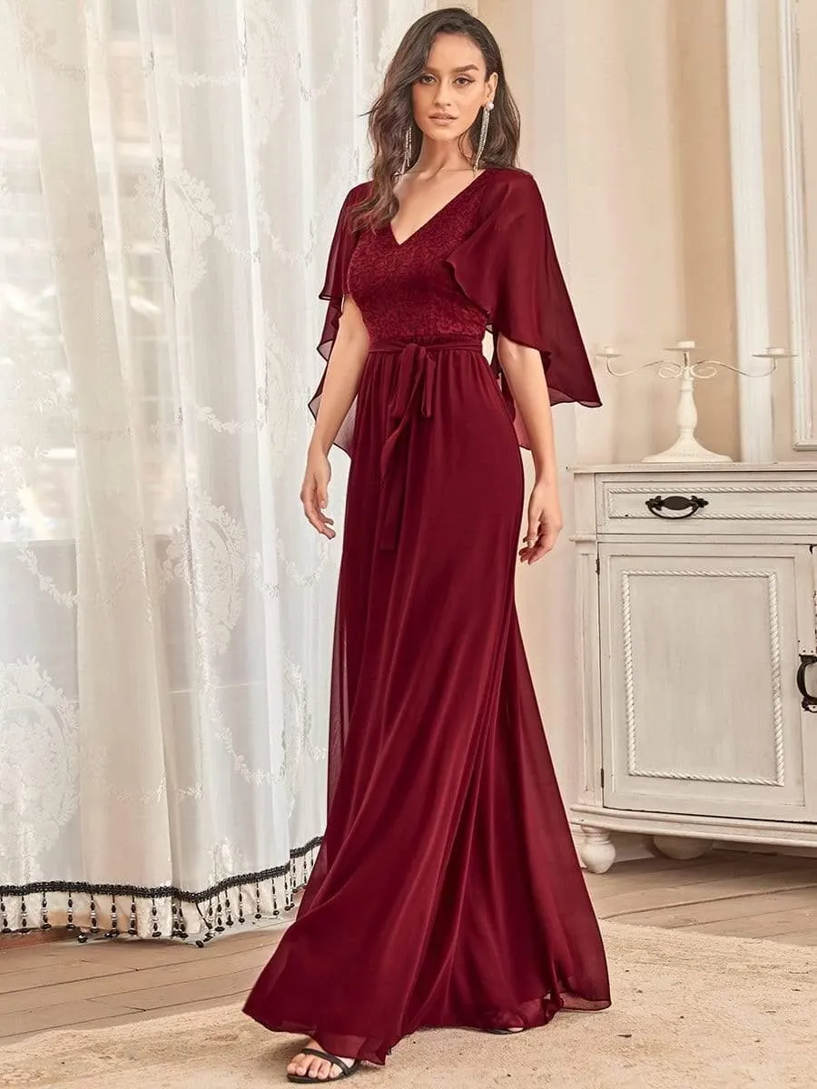 Robe de soirée élégante en mousseline de soie à col en V profond(Vente finale)