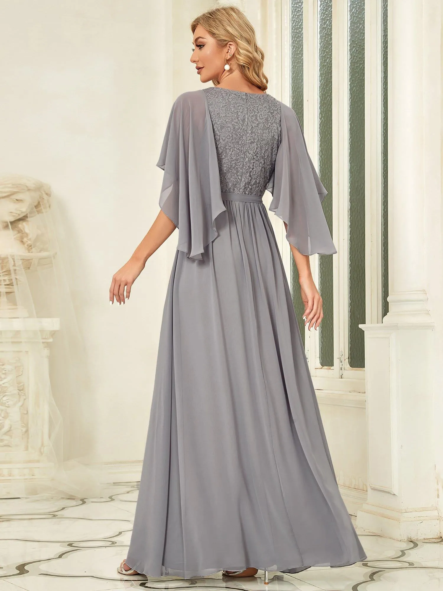 Robe de soirée élégante en mousseline de soie à col en V profond(Vente finale)