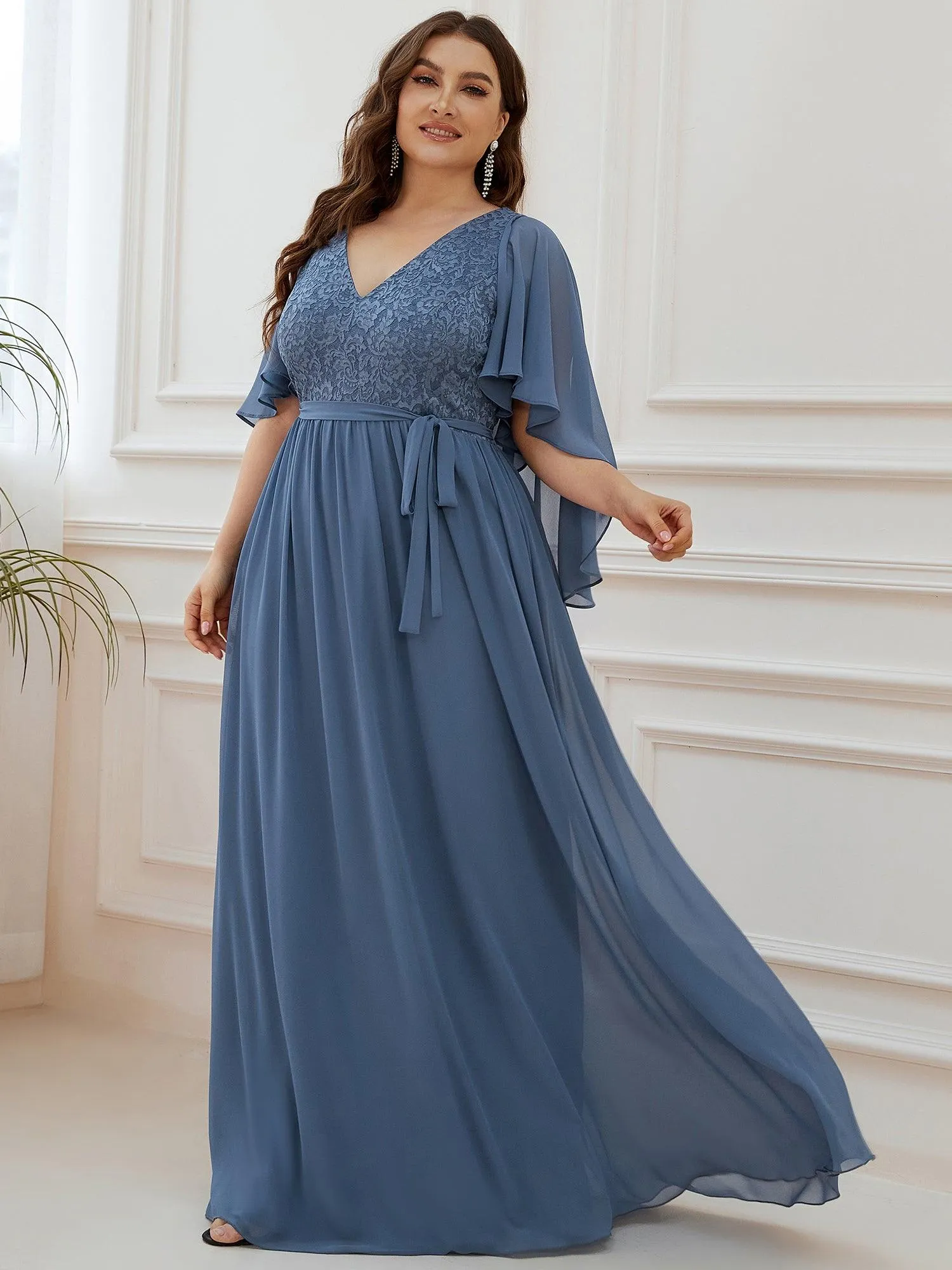 Robe de soirée élégante en mousseline de soie à col en V profond(Vente finale)