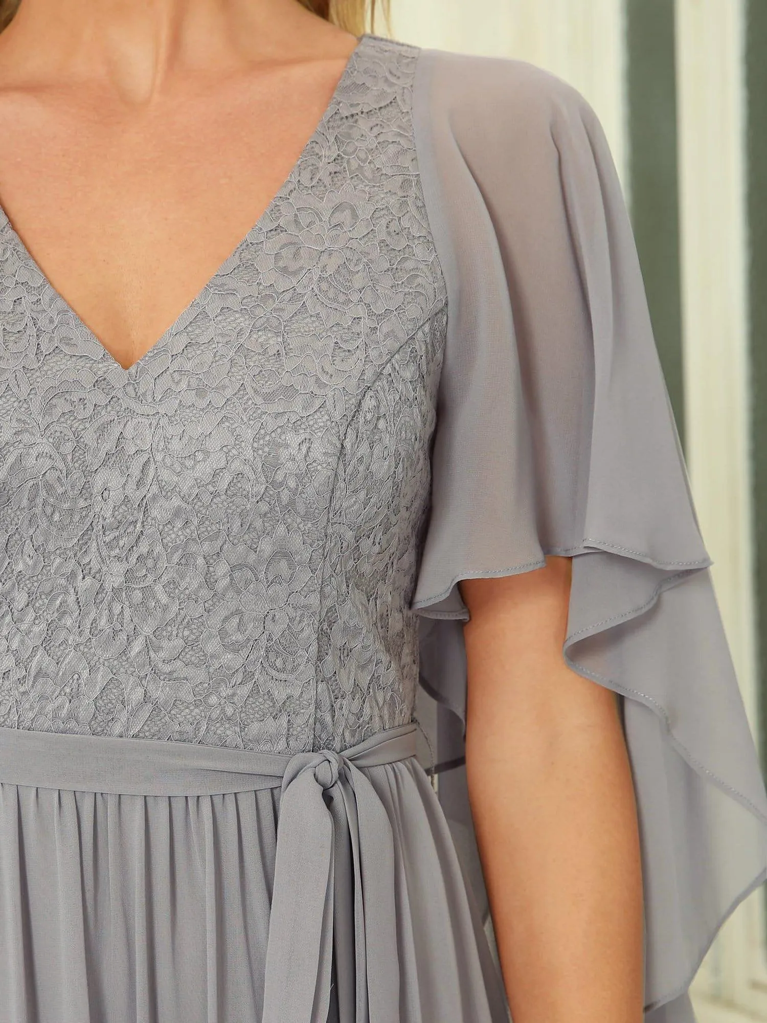 Robe de soirée élégante en mousseline de soie à col en V profond(Vente finale)