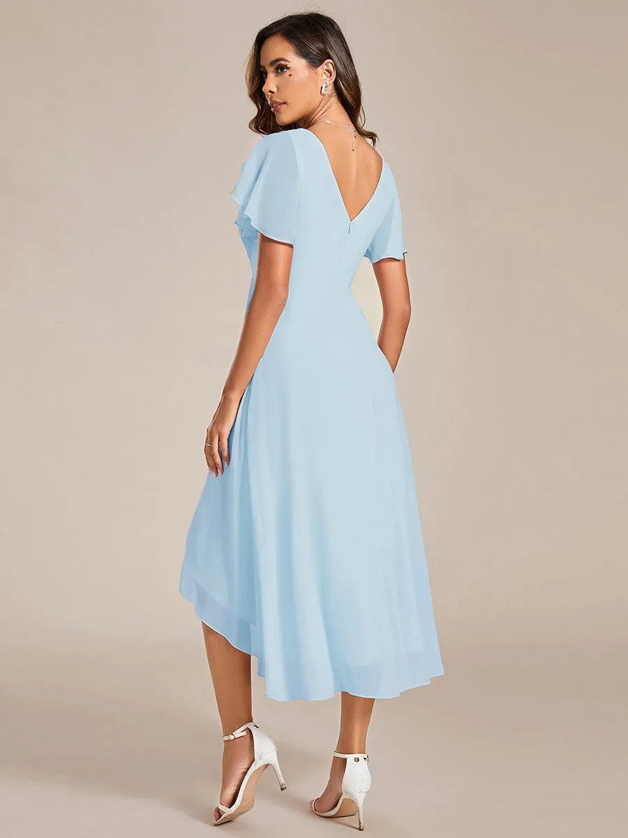 Robe midi de demoiselle d'honneur en mousseline à ourlet haut et bas