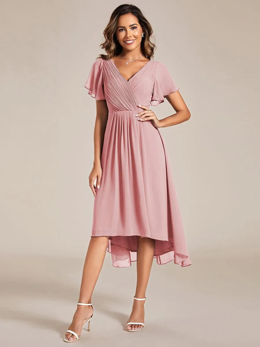 Robe midi de demoiselle d'honneur en mousseline à ourlet haut et bas