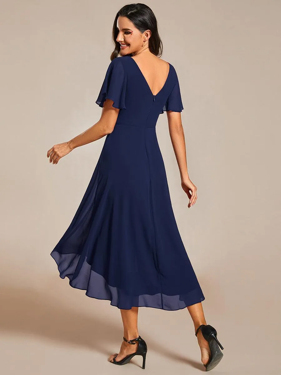 Robe midi de demoiselle d'honneur en mousseline à ourlet haut et bas