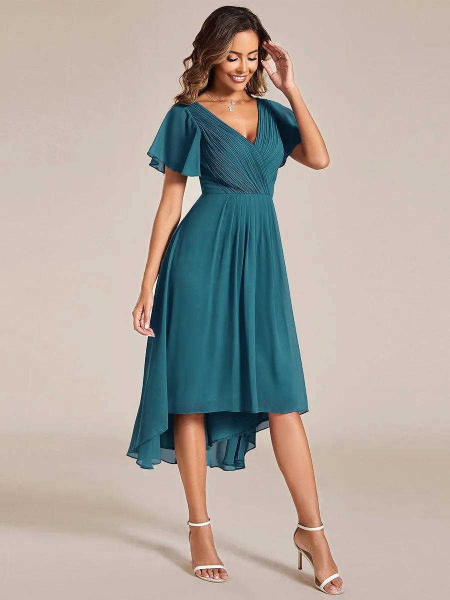 Robe midi de demoiselle d'honneur en mousseline à ourlet haut et bas