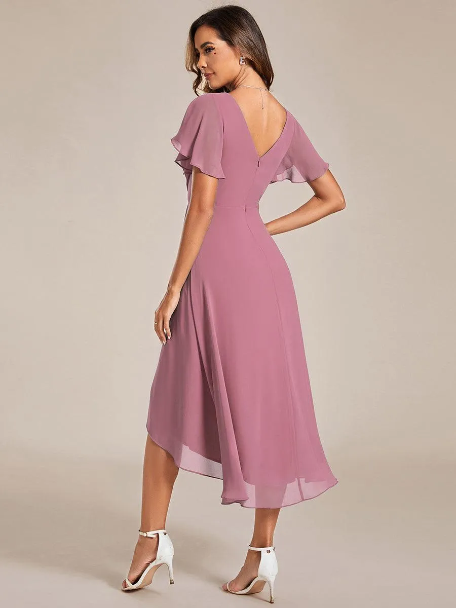 Robe midi de demoiselle d'honneur en mousseline à ourlet haut et bas