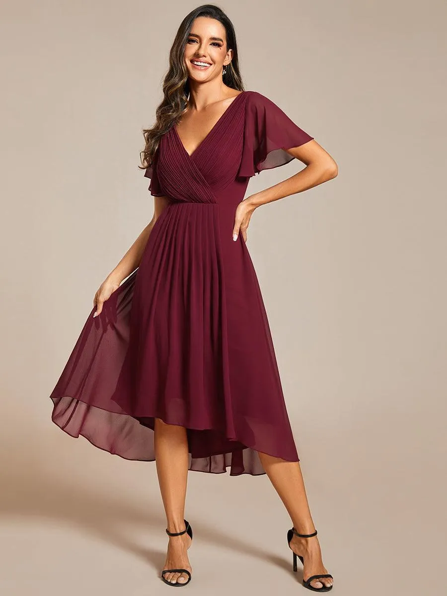 Robe midi de demoiselle d'honneur en mousseline à ourlet haut et bas
