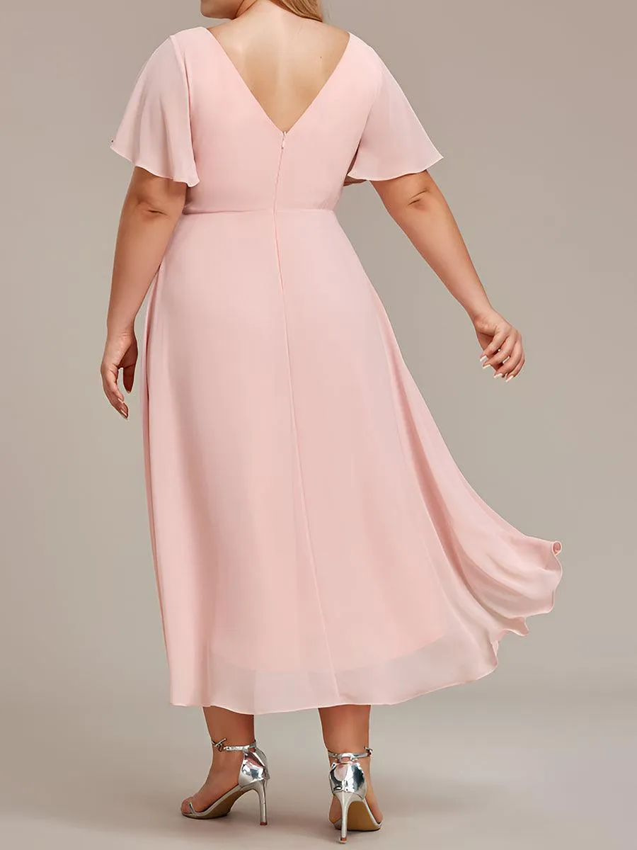 Robe midi de demoiselle d'honneur en mousseline à ourlet haut et bas