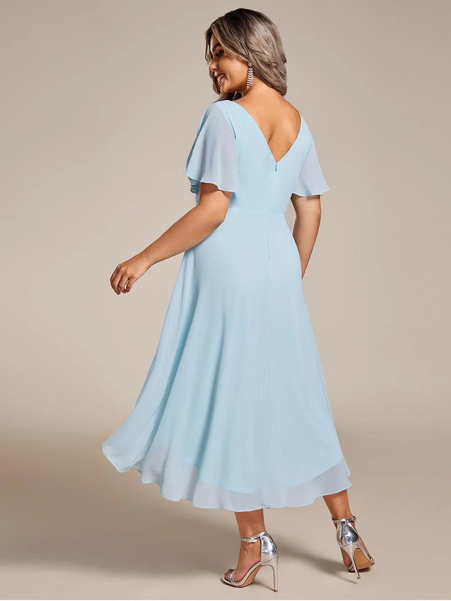 Robe midi de demoiselle d'honneur en mousseline à ourlet haut et bas