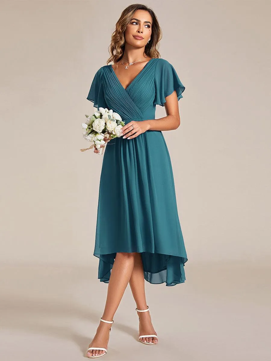 Robe midi de demoiselle d'honneur en mousseline à ourlet haut et bas