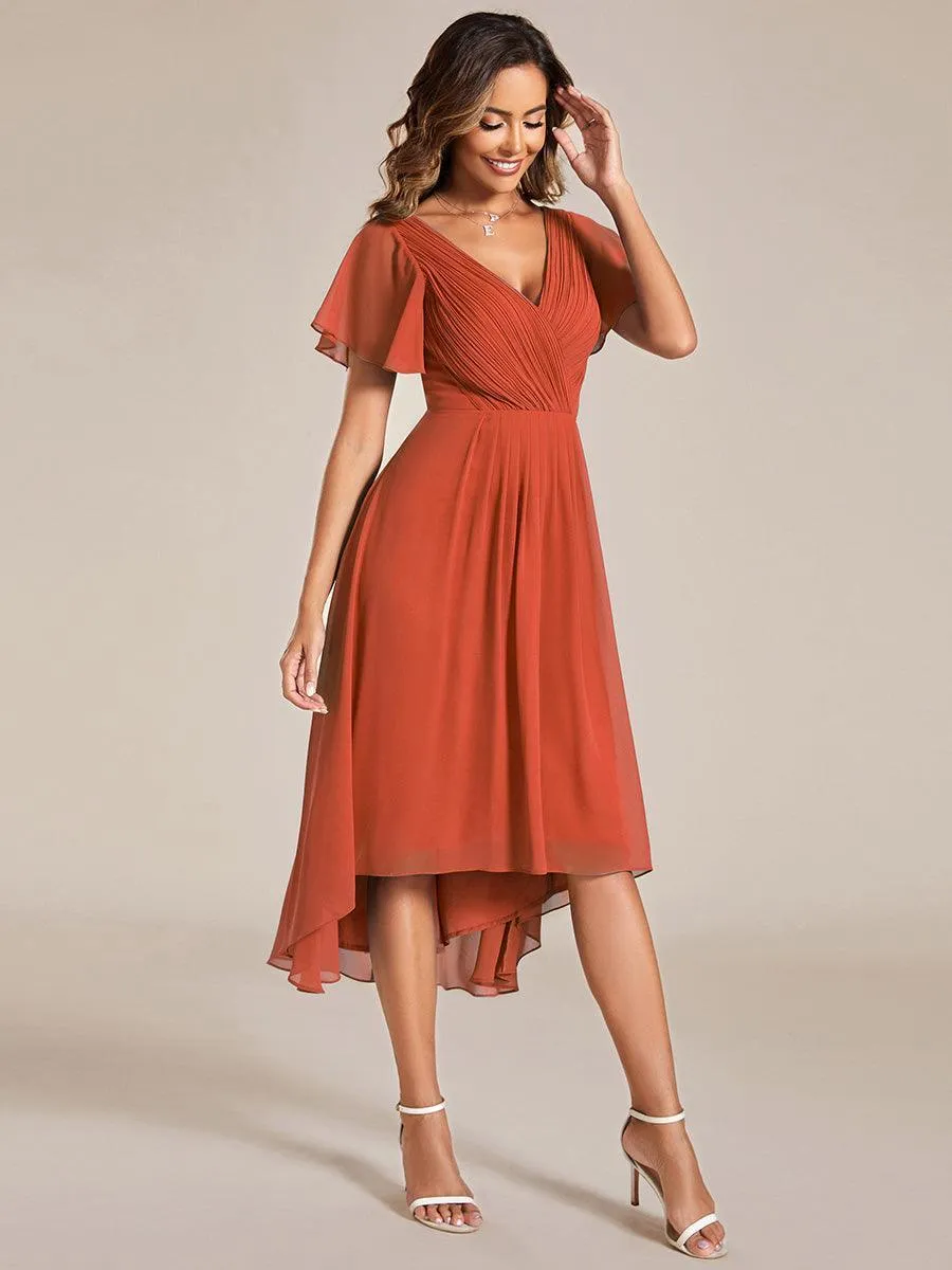 Robe midi de demoiselle d'honneur en mousseline à ourlet haut et bas