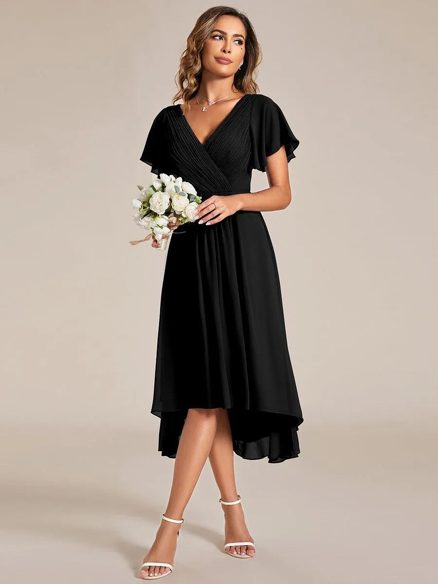 Robe midi de demoiselle d'honneur en mousseline à ourlet haut et bas