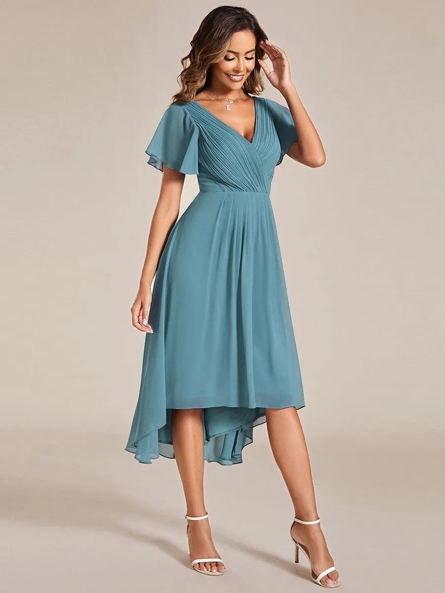 Robe midi de demoiselle d'honneur en mousseline à ourlet haut et bas