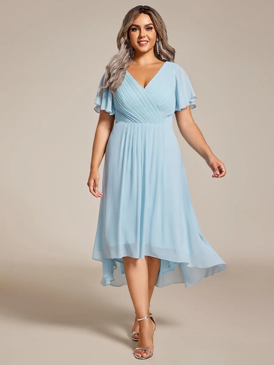 Robe midi de demoiselle d'honneur en mousseline à ourlet haut et bas