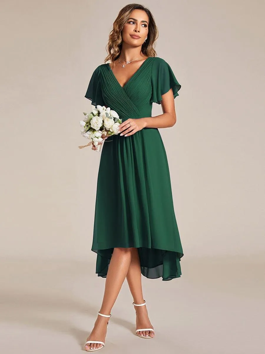 Robe midi de demoiselle d'honneur en mousseline à ourlet haut et bas