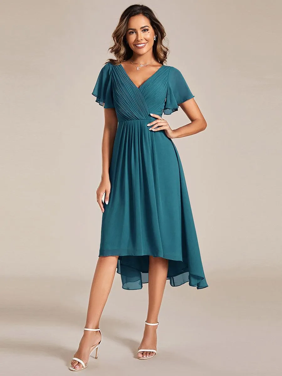 Robe midi de demoiselle d'honneur en mousseline à ourlet haut et bas