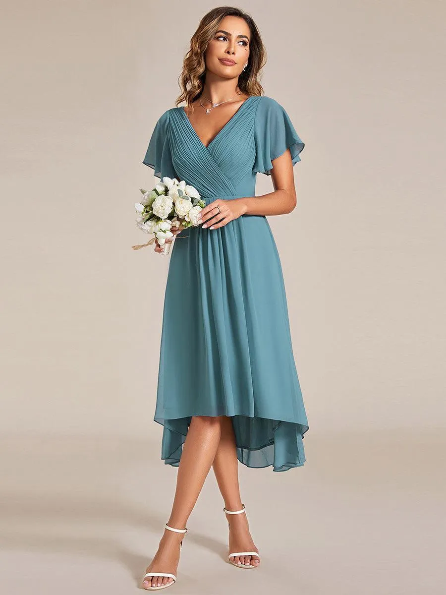 Robe midi de demoiselle d'honneur en mousseline à ourlet haut et bas