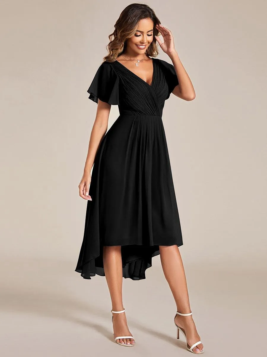 Robe midi de demoiselle d'honneur en mousseline à ourlet haut et bas