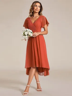 Robe midi de demoiselle d'honneur en mousseline à ourlet haut et bas