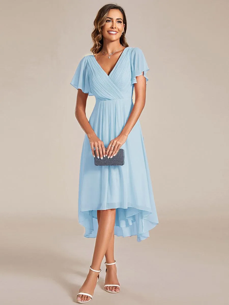 Robe midi de demoiselle d'honneur en mousseline à ourlet haut et bas