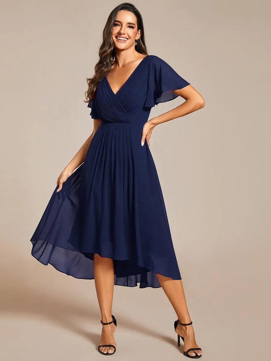 Robe midi de demoiselle d'honneur en mousseline à ourlet haut et bas