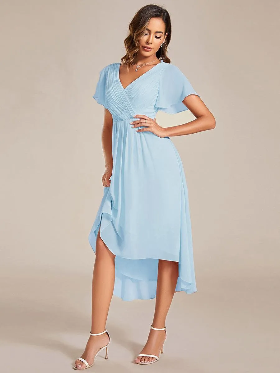 Robe midi de demoiselle d'honneur en mousseline à ourlet haut et bas