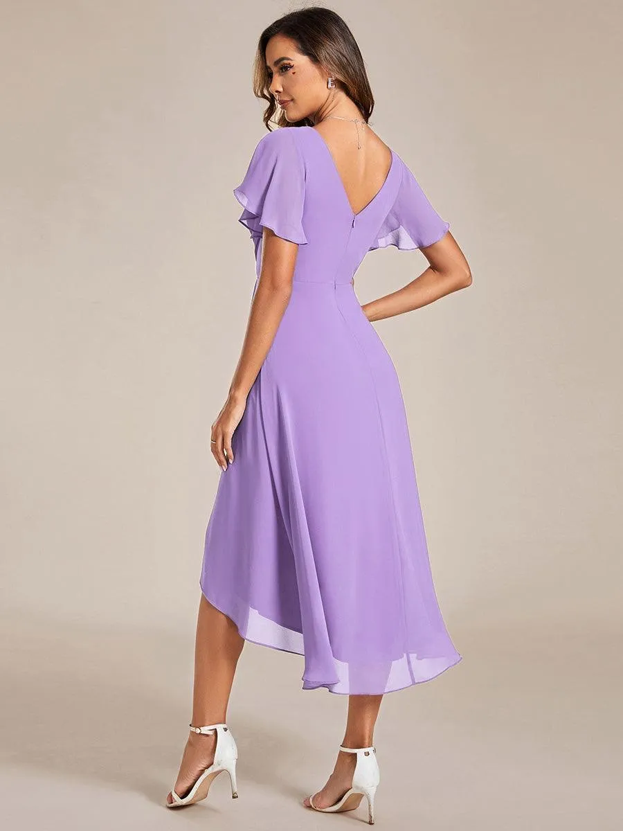 Robe midi de demoiselle d'honneur en mousseline à ourlet haut et bas