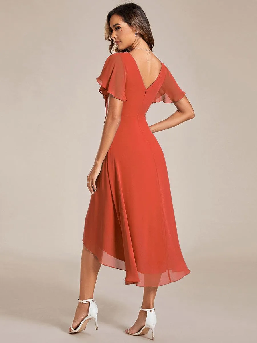 Robe midi de demoiselle d'honneur en mousseline à ourlet haut et bas