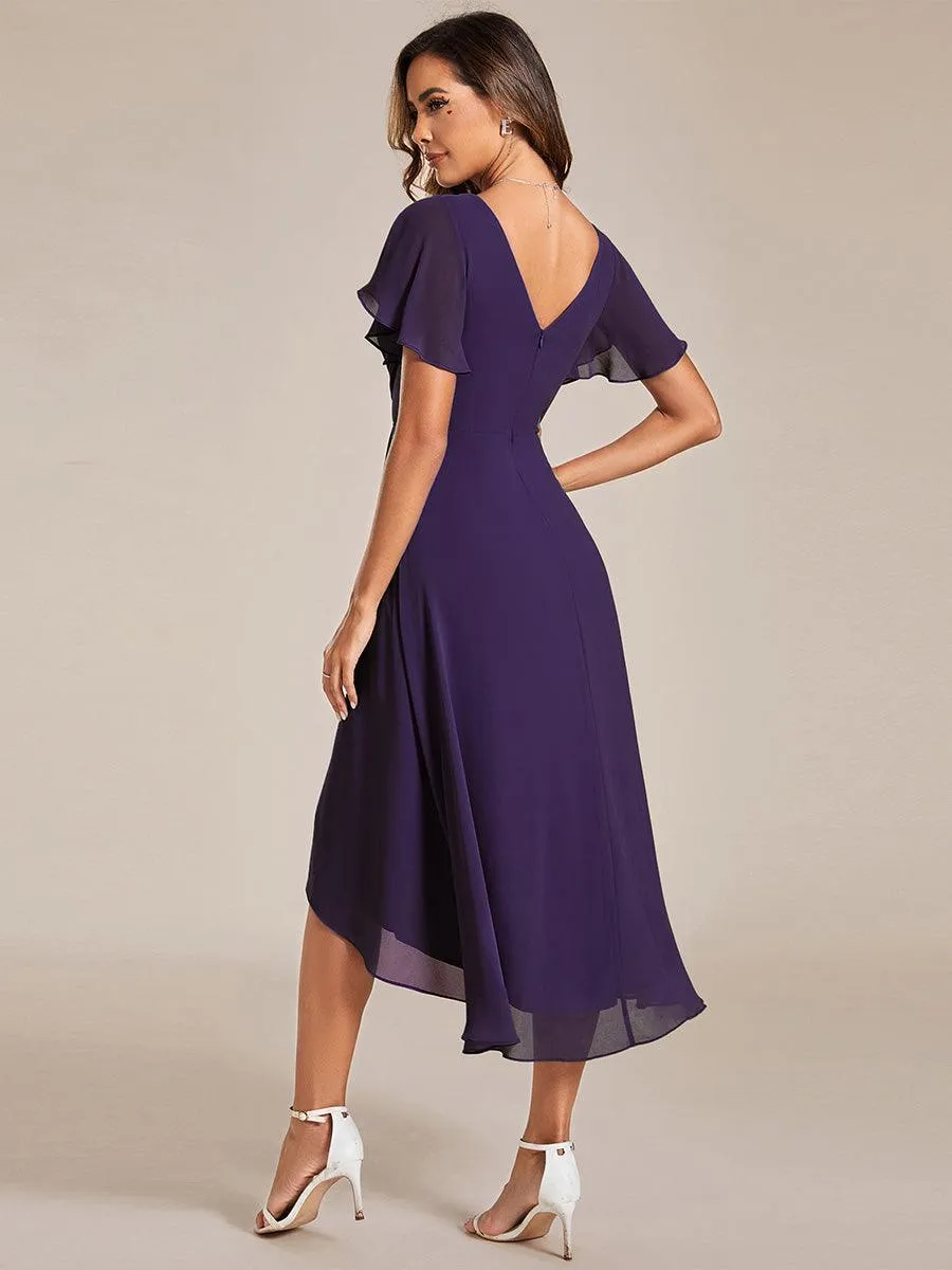 Robe midi de demoiselle d'honneur en mousseline à ourlet haut et bas
