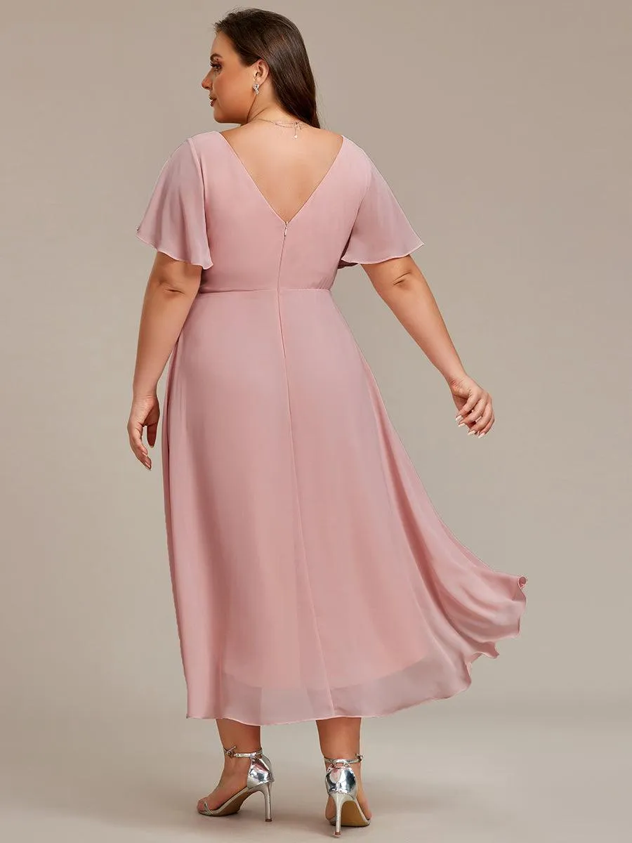 Robe midi de demoiselle d'honneur en mousseline à ourlet haut et bas