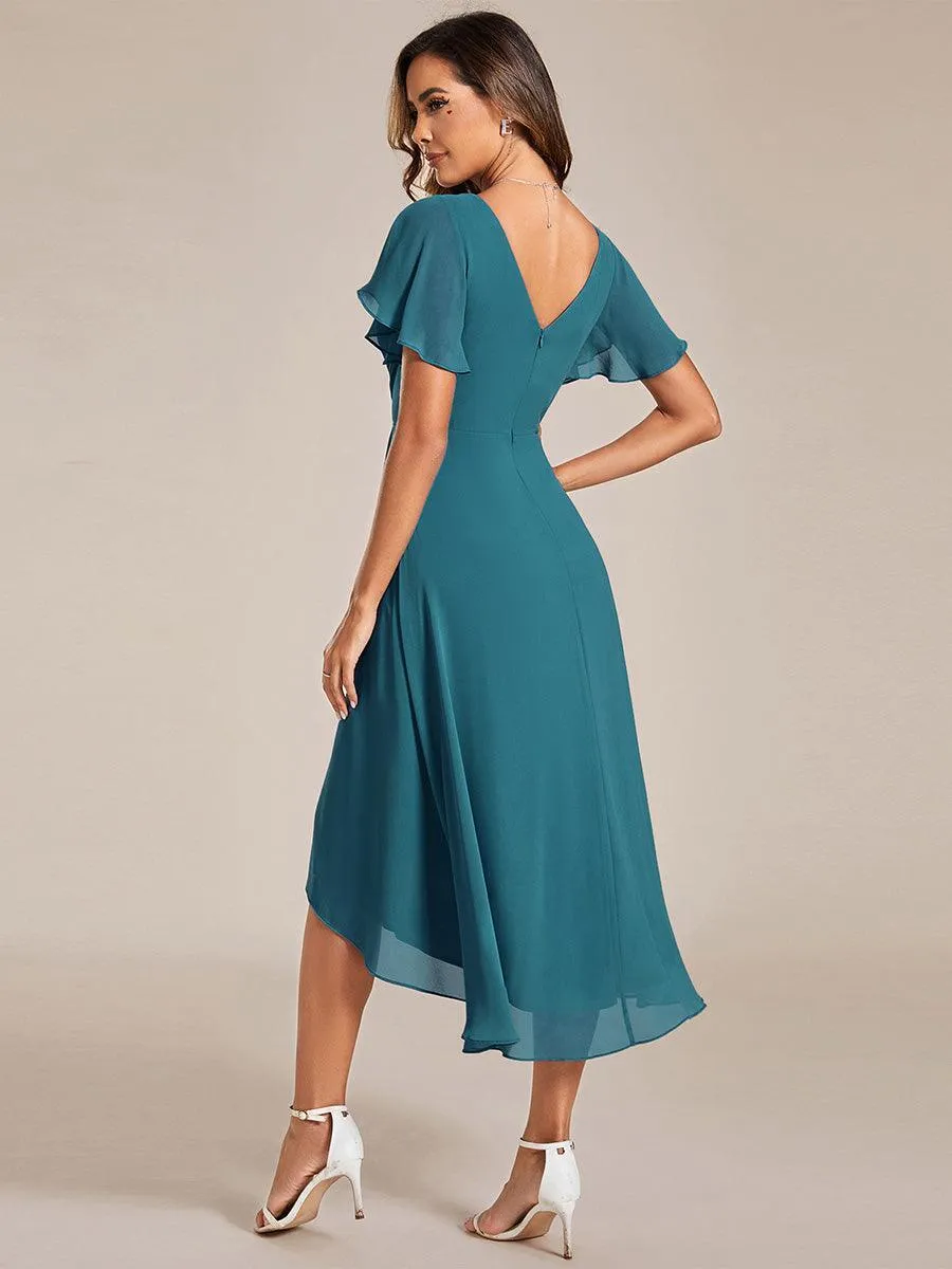 Robe midi de demoiselle d'honneur en mousseline à ourlet haut et bas