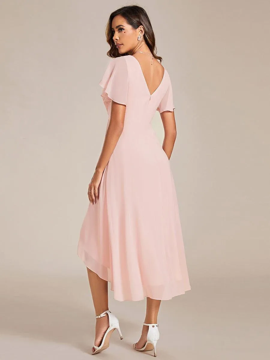 Robe midi de demoiselle d'honneur en mousseline à ourlet haut et bas