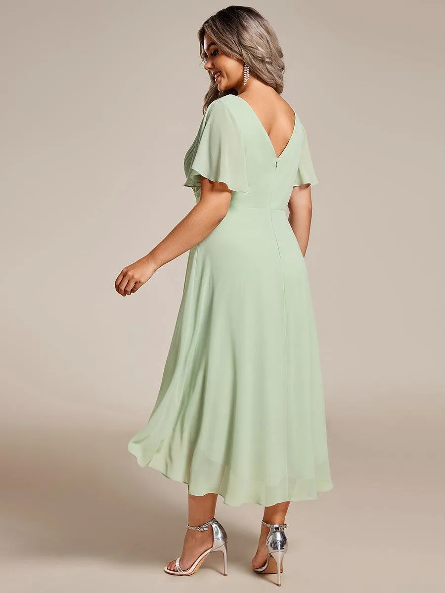 Robe midi de demoiselle d'honneur en mousseline à ourlet haut et bas