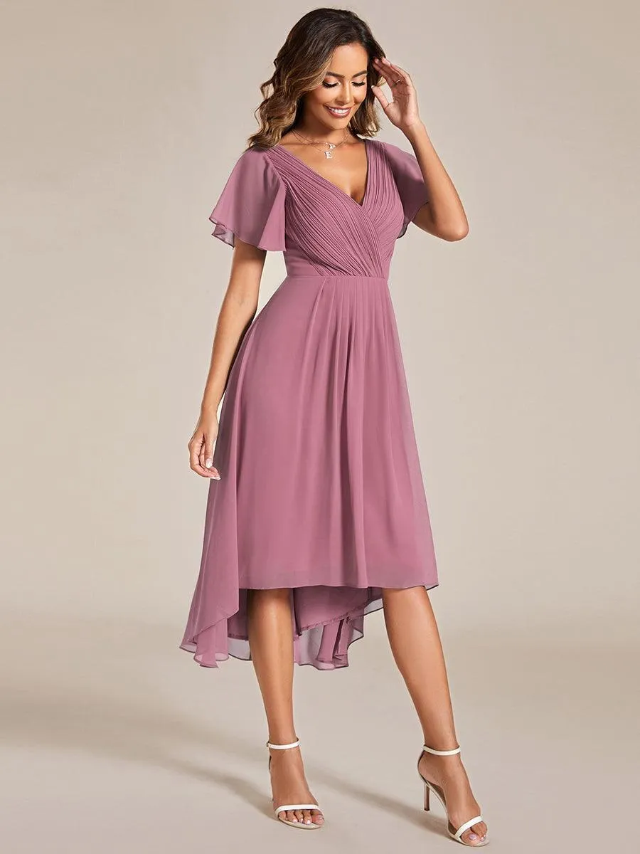 Robe midi de demoiselle d'honneur en mousseline à ourlet haut et bas