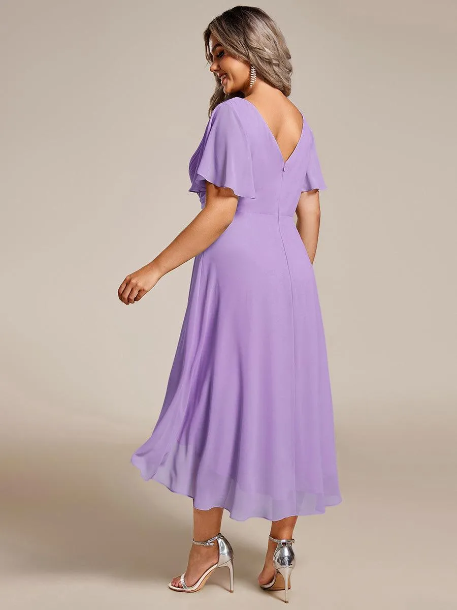 Robe midi de demoiselle d'honneur en mousseline à ourlet haut et bas