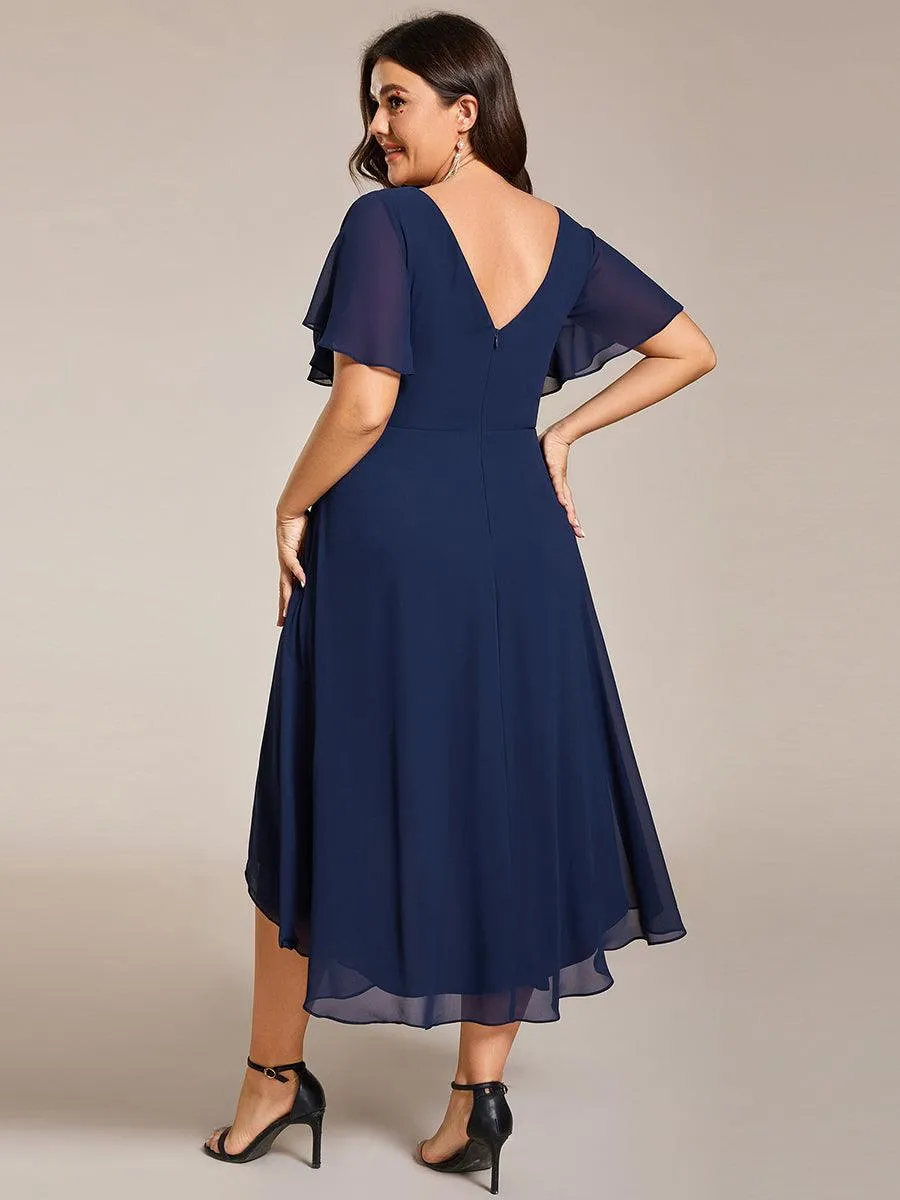 Robe midi de demoiselle d'honneur en mousseline à ourlet haut et bas