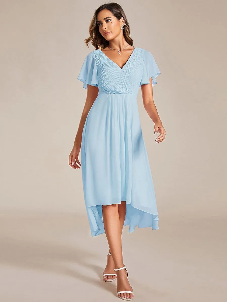 Robe midi de demoiselle d'honneur en mousseline à ourlet haut et bas