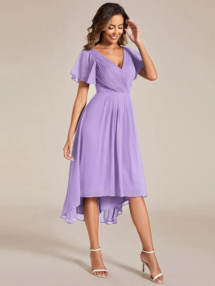 Robe midi de demoiselle d'honneur en mousseline à ourlet haut et bas