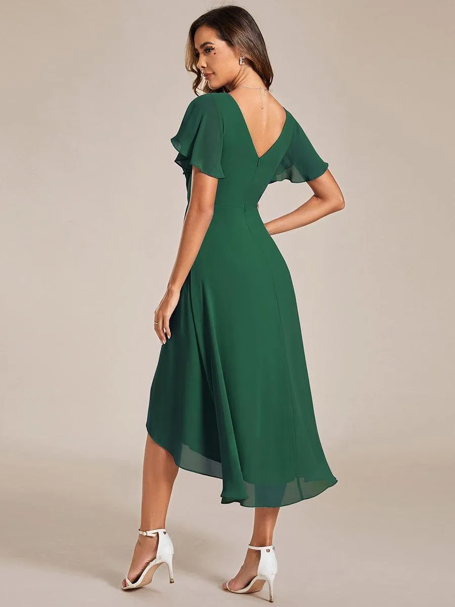 Robe midi de demoiselle d'honneur en mousseline à ourlet haut et bas