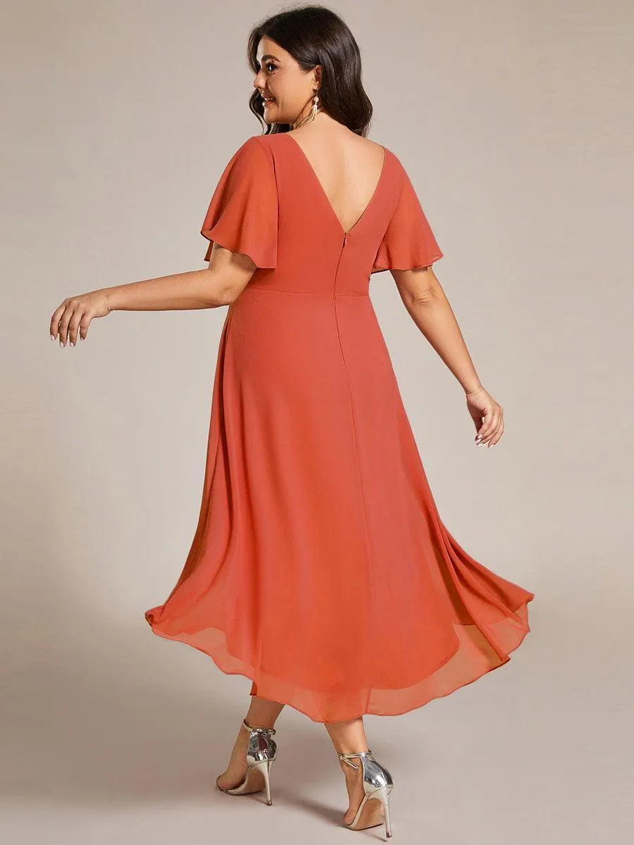 Robe midi de demoiselle d'honneur en mousseline à ourlet haut et bas