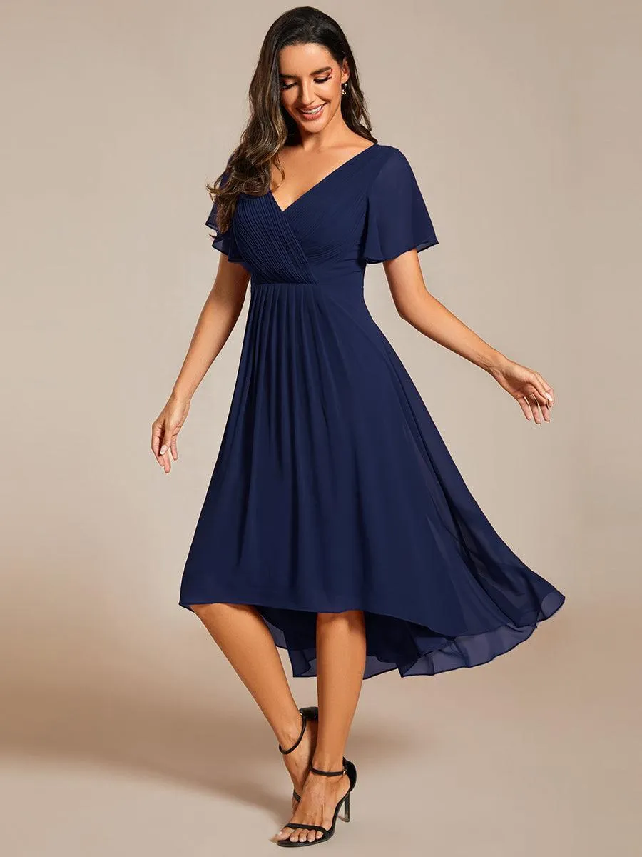 Robe midi de demoiselle d'honneur en mousseline à ourlet haut et bas