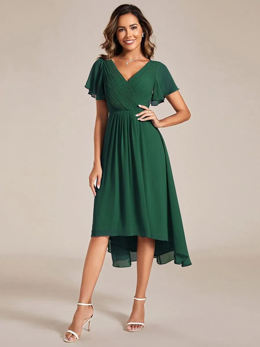 Robe midi de demoiselle d'honneur en mousseline à ourlet haut et bas