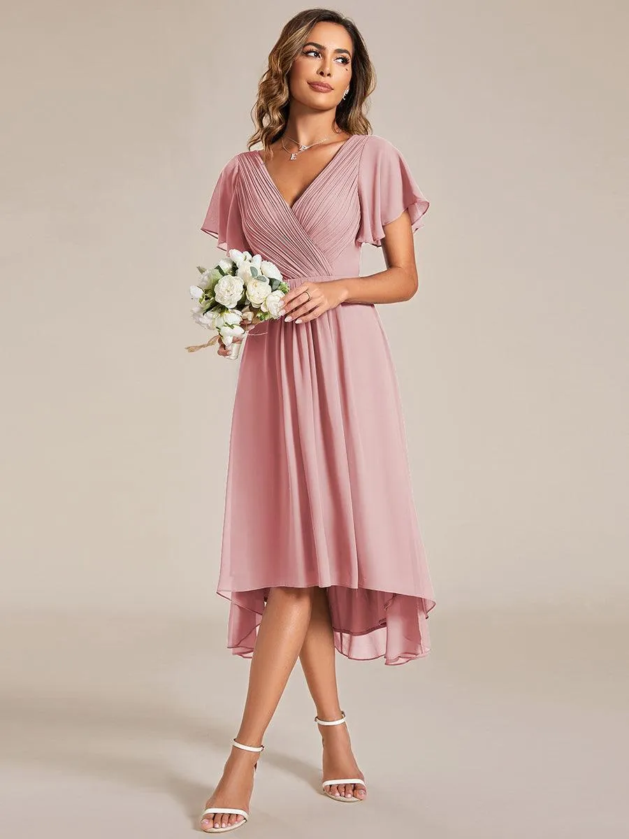 Robe midi de demoiselle d'honneur en mousseline à ourlet haut et bas