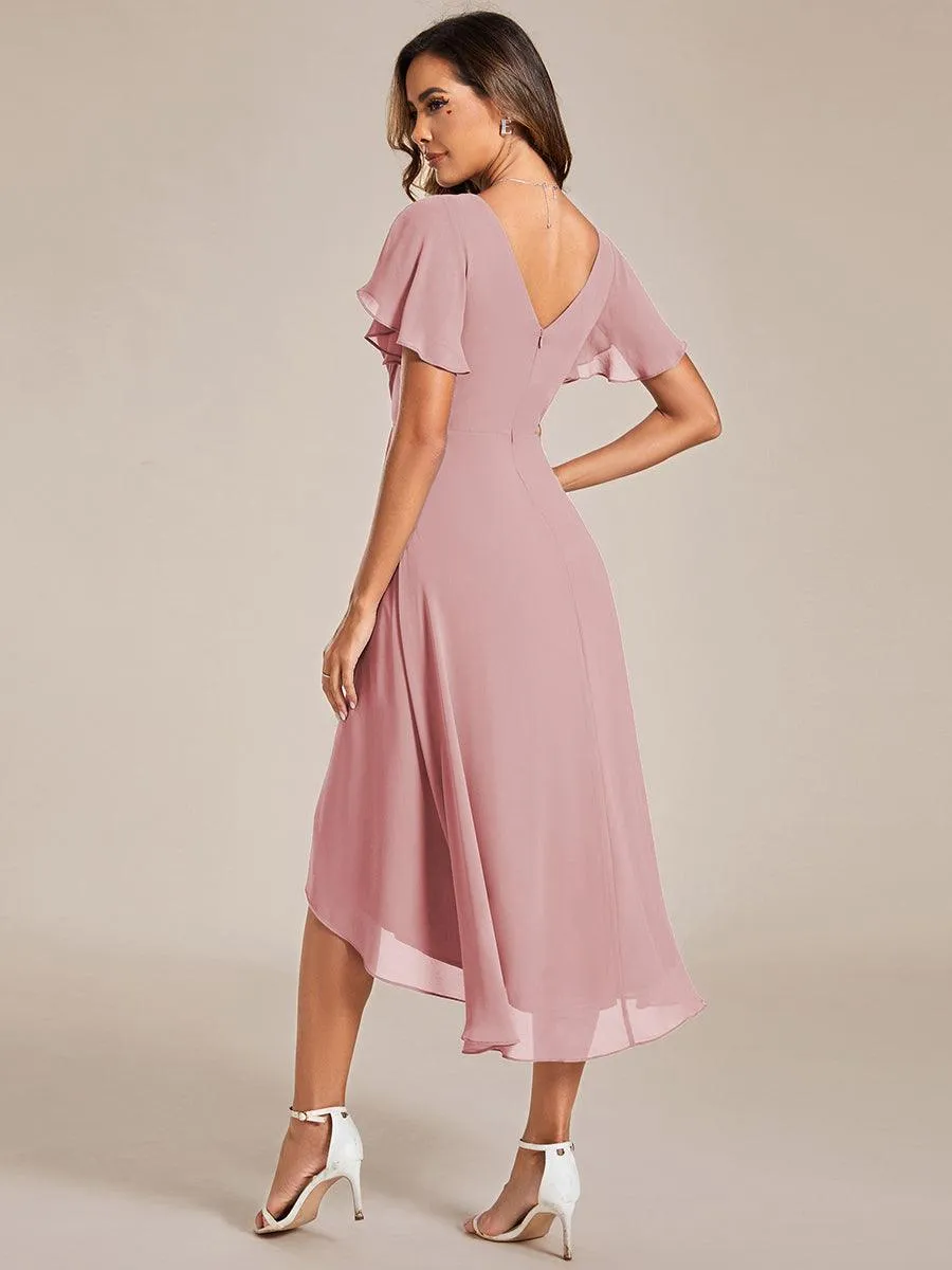 Robe midi de demoiselle d'honneur en mousseline à ourlet haut et bas