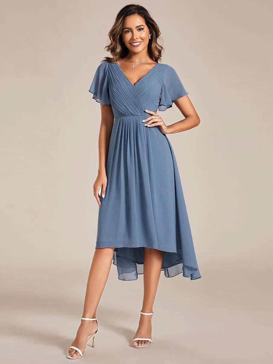 Robe midi de demoiselle d'honneur en mousseline à ourlet haut et bas