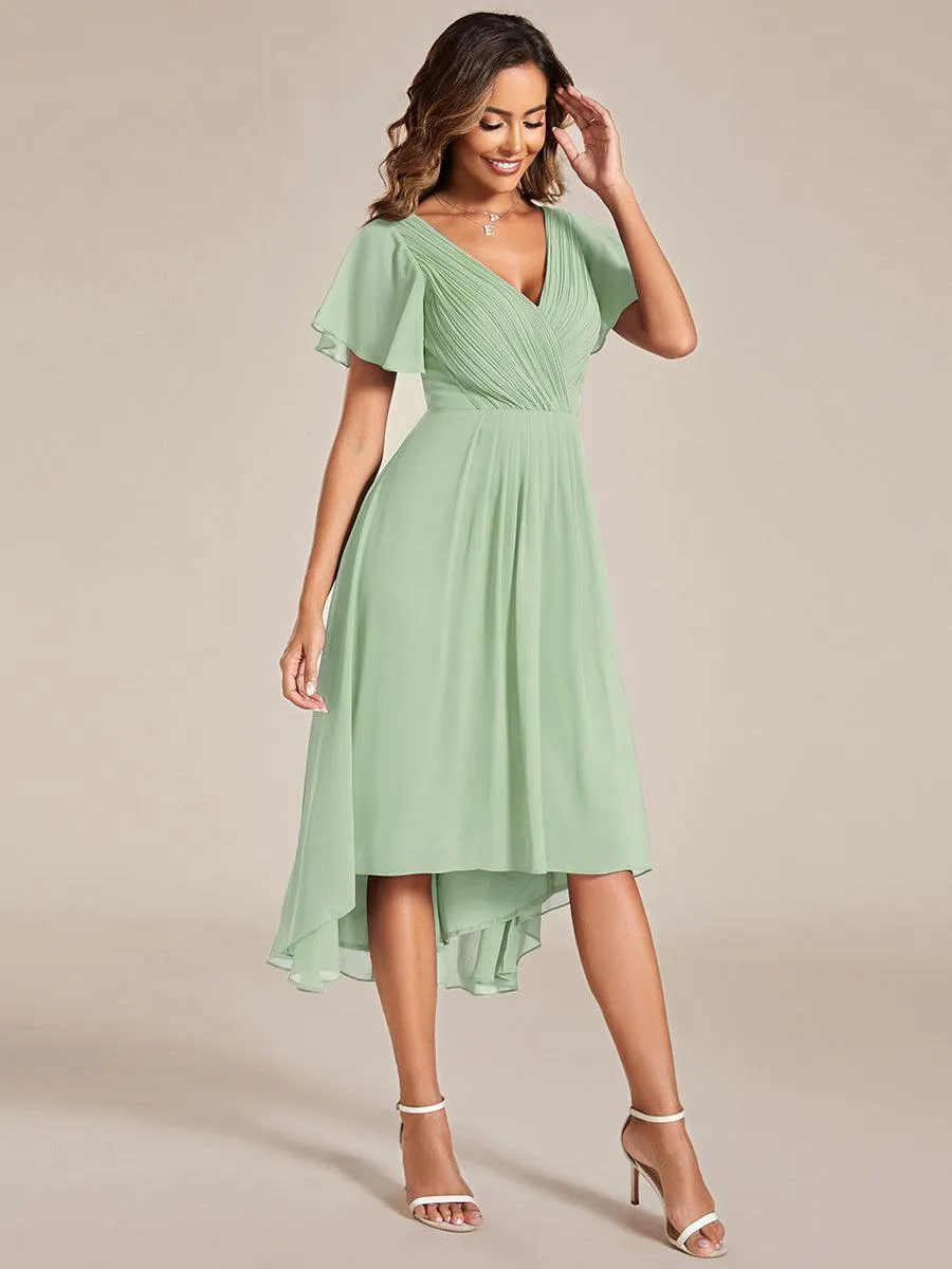 Robe midi de demoiselle d'honneur en mousseline à ourlet haut et bas