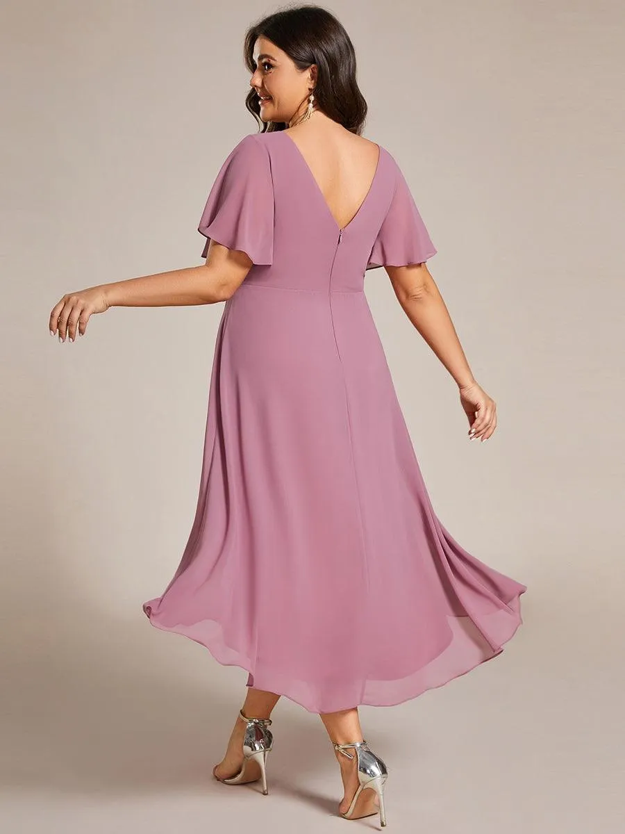 Robe midi de demoiselle d'honneur en mousseline à ourlet haut et bas