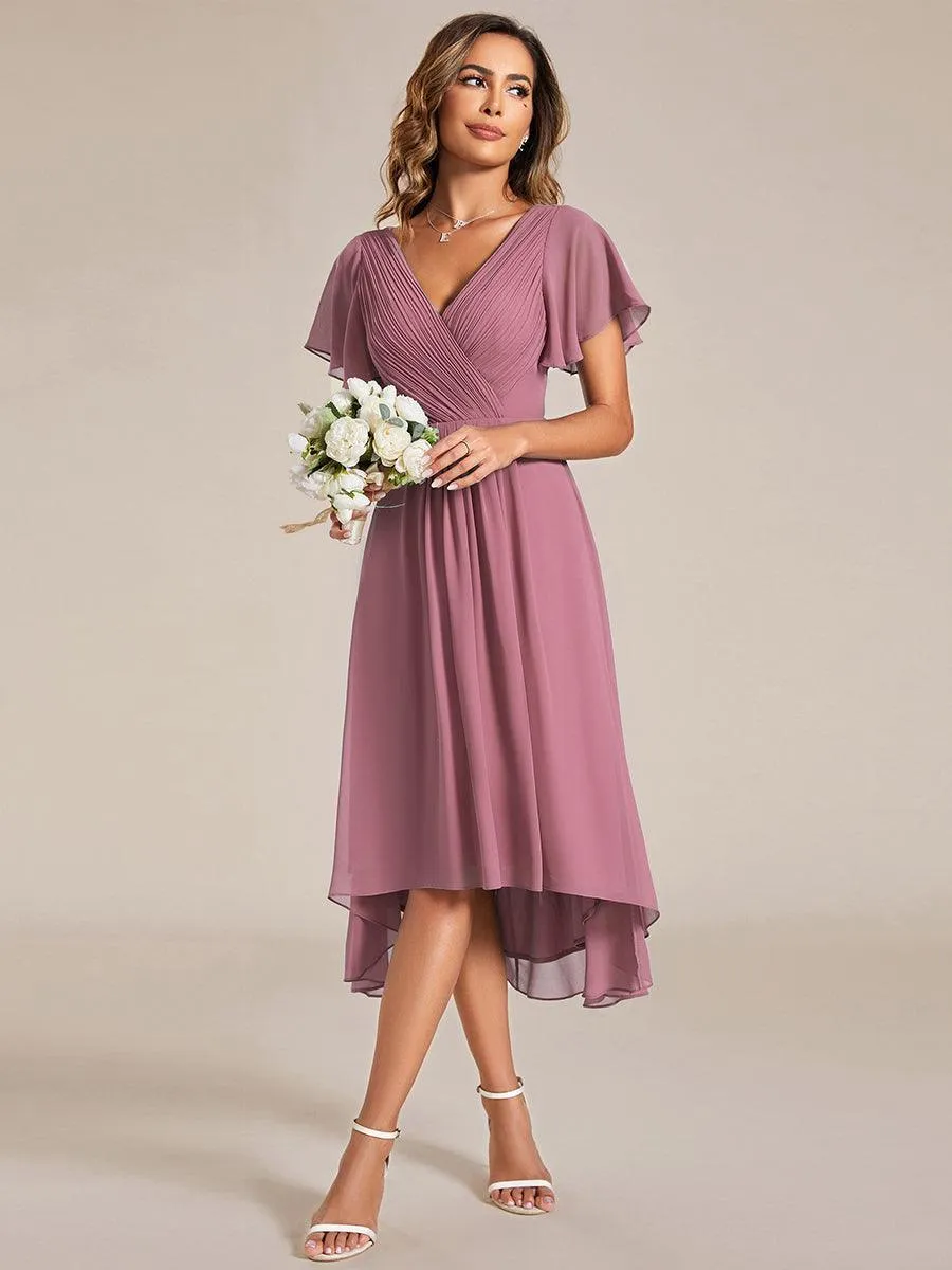 Robe midi de demoiselle d'honneur en mousseline à ourlet haut et bas
