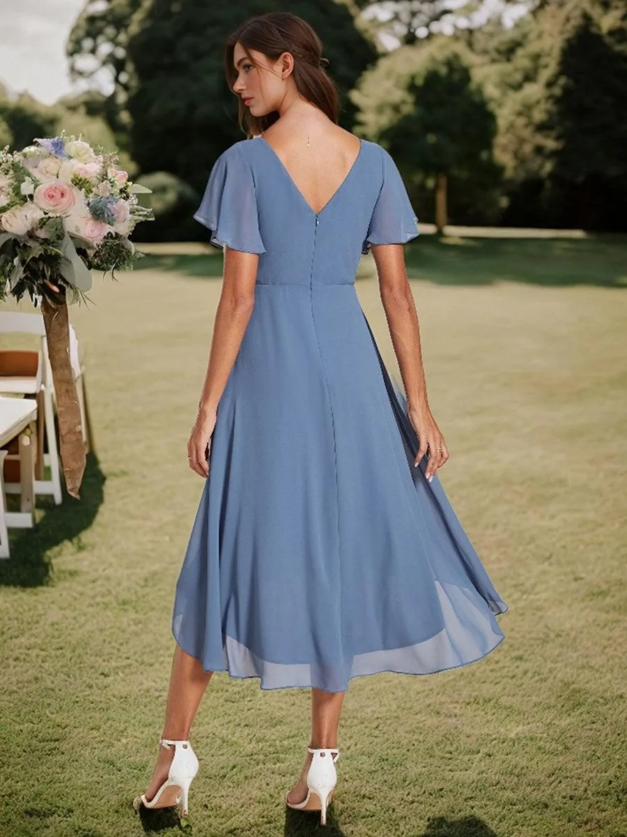 Robe midi de demoiselle d'honneur en mousseline à ourlet haut et bas